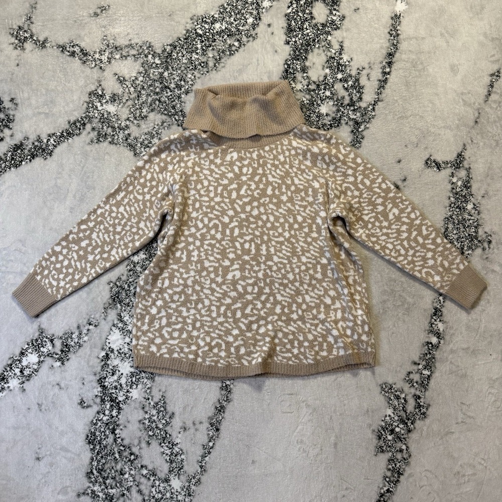 Rachel Zoe Sweater Womens Size L Brown Cream Leopard Print Cowl Neck Pullover
